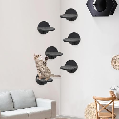 Cat Wall Shelves Furniture Set of 6, Wooden Cat Steps for - Image 7