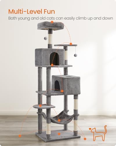Feandrea Cat Tree, 73.2-Inch Cat Tower, Light Gray - Image 3