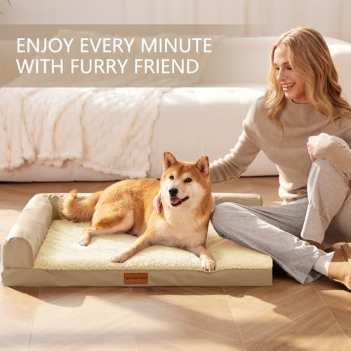Patas Lague Orthopedic Large Dog Bed Washable Pet Sofa Bed 48''X30''Beige - Image 3