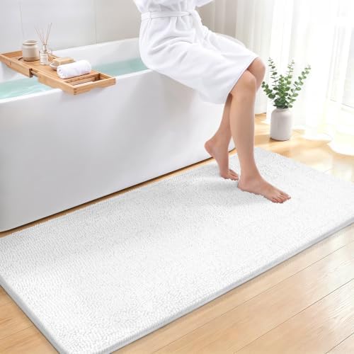 Bcoimo Bath Rug Mat, Chenille Extra Soft Navy Long Bathroom Runner Floor Rug by Bcoimo