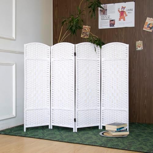4-Panel Short Room Divider, 3.9 ft Freestanding Partition Wall, Natural White - Image 3