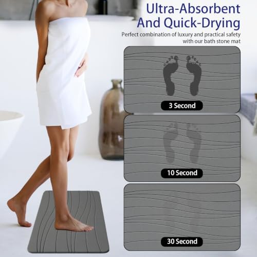 Fast Drying Stone Bath Mats for Bathroom, Non-Slip Diatomaceous Earth Bath Mat - Image 3