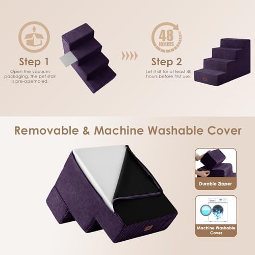 EHEYCIGA Dog Stairs for Bed 20" H, 4-Step Extra Wide Dog Steps - Image 7