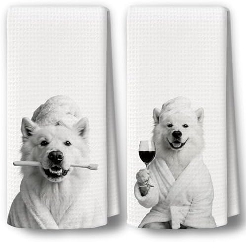 Dog Kitchen Towels Decor Set of 2 by BCUANGD