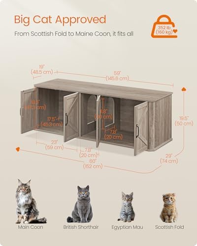 Feandrea Double Cat Litter Box Enclosure, Furniture Hidden - Image 5