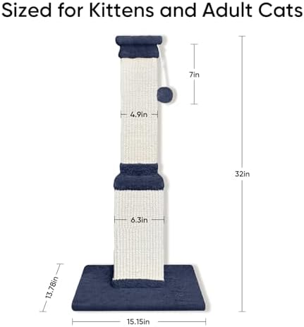 Cat Scratching Post for Indoor Cats, 32Inch Sisal Cat Scratcher - Image 3