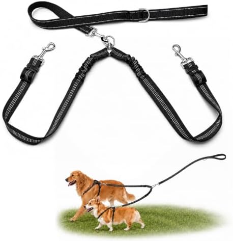Double Dog Leash Padded Handle 360°Swivel No Tangle Dual Leash by PUEENOD