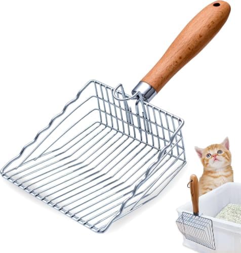 Metal Sifting Cat Litter Scoop, Wood Handle by PIPIMOO