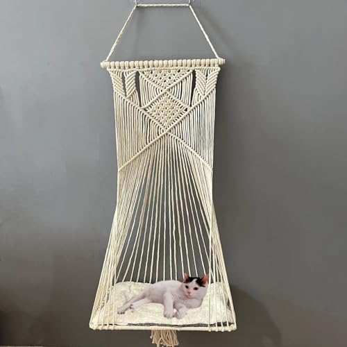 Macrame Hanging Cat Hammock Bed Cat Swing House Space Saving Window Perch - Image 7