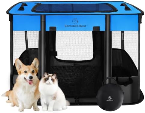 ROMANTIC BEAR Dog Playpen, Foldable Pet Puppy Cat Playpen by ROMANTIC+BEAR