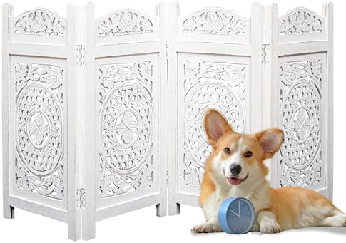 Freestanding Dog Gate 56W x 28H, 4 Panel Foldable Wooden Pet Barrier - Image 6