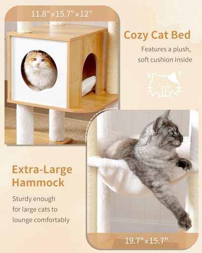 Heybly Cat Tree, 70.5" Wood Tall Cat Tower - Image 6