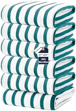 JML Microfiber Beach Towels, 6 Pack, Cabana Stripe Dark Green by JML