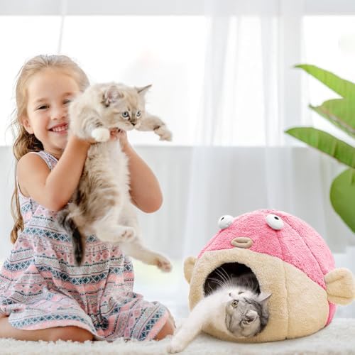 Cat Beds for Indoor Cats-Cat Bed Cave, Cute Lively Pufferfish Shape - Image 7