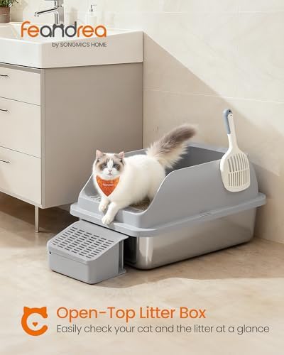 Feandrea 1 Pack Stainless Steel Cat Litter Box, - Image 2