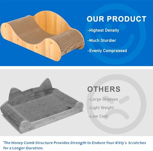 Simple Deluxe Cat Scratcher Cardboard Bed, Natural Solid Wood Scratch Lounger - Image 3