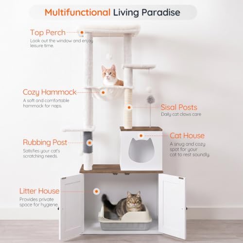 HOOBRO Cat Tree with Litter Box Enclosure, Tall Cat Tower - Image 2