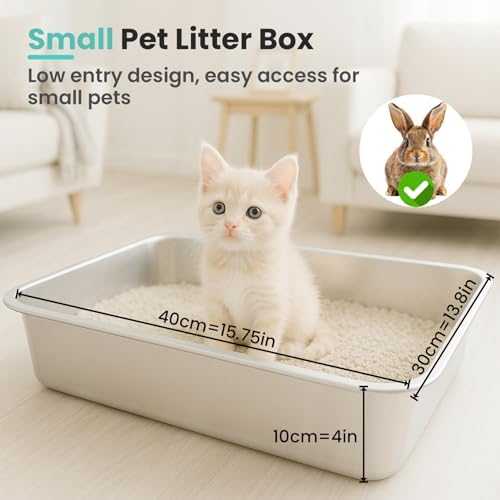 Small Stainless Steel Cat Litter Box, 15.7"x11.8"x4" - Image 2