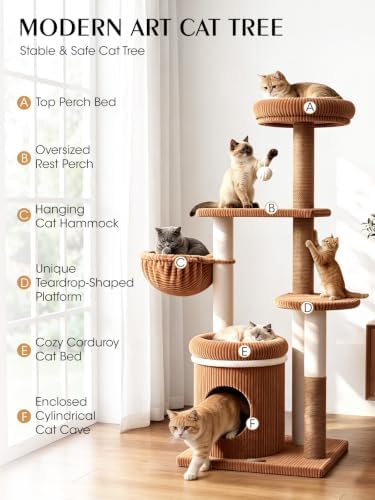 52" Cat Tree Tower for Large Cats, Modern Corduroy, Stable Base - Image 4