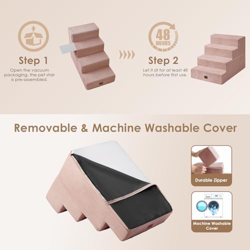EHEYCIGA Dog Stairs for Bed 20" H, 4-Step Extra Wide Dog Steps - Image 7