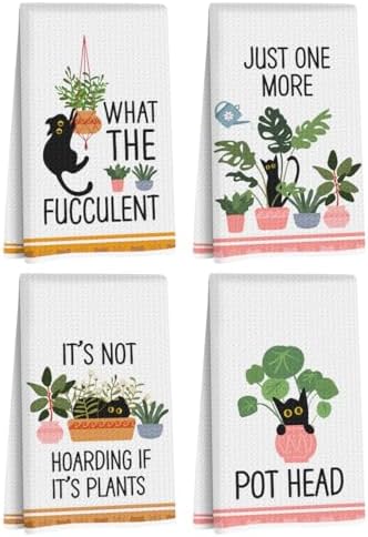 4 Pcs Funny Cat Kitchen Towels, Plant Lover Gifts by Hanamiya+Na
