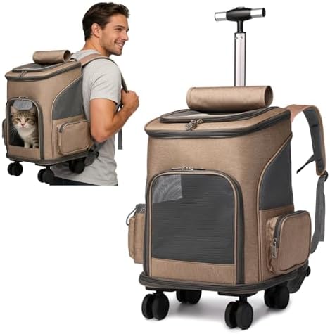 PETCUTE Wheeled Pet Carrier Backpack, Foldable 2-in-1 Pet Stroller, Travel by PETCUTE