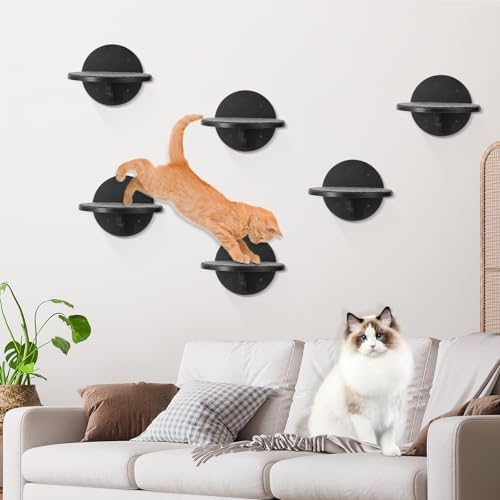 Cat Wall Shelves Furniture Set of 6, Wooden Cat Steps for - Image 4