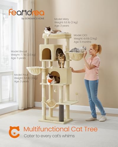 Feandrea Cat Tree, 69-in Large Cat Tower, Sand Beige - Image 2