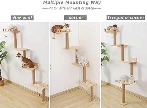 Cat Tree Wall Mounted with 4 Levels Shelves, Perching and Lounging - Image 6