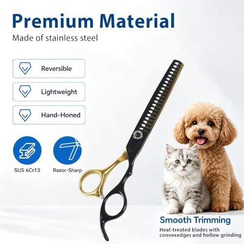 7" Dog Grooming Thinning Shears, 21 Teeth Chunker Shears - Image 3