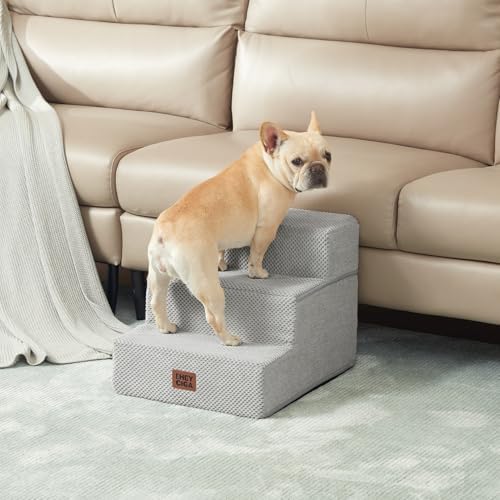 EHEYCIGA Dog Stairs for Small Dogs 13.5" H, 3-Step Dog Steps for Cats, Light - Image 4