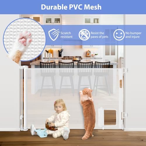 Retractable Baby Gate with Cat Door 55" Wide Retractable Baby Gate - Image 3