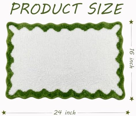 Cute Green Scalloped Bathroom Mat, Fun Plush Luxury Microfiber Bath Rug - Image 3