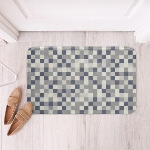 Pixel Grid Style Bath Rug, Modern Aesthetic Shaggy Absorbent Non Slip Floor Mat - Image 3