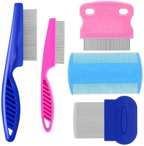 5 Pack Flea Lice Comb, Stainless Steel Dog Cat Grooming Combs by JUWANTU