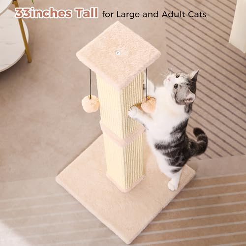 Tall Cat Scratching Post 33”Heavy Duty Sisal Scratcher Post Beige - Image 6