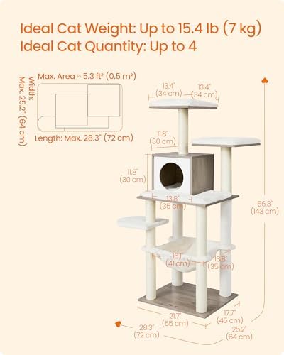 Feandrea Cat Tree, 56.3-Inch Contemporary Cat Tower - Image 7
