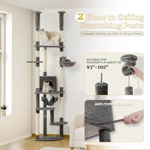 PETEPELA Floor to Ceiling Cat Tree, 92.9-101.6" Tall Cat Tower - Image 3