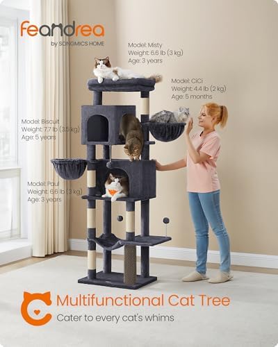 Feandrea Cat Tree, 69-in Large Cat Tower, Dark Gray - Image 2