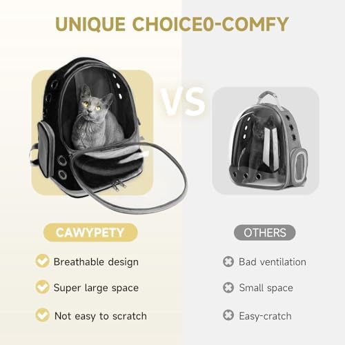 Cawypety Cat Backpack Carrier Large Space Bubble Backpack up to 12lbs Black - Image 2