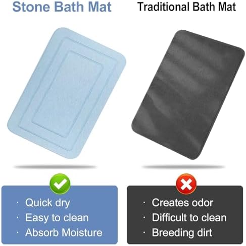 2 Pack Diatomaceous Earth Bath Mat, Stone Shower Mat, Non-Slip Super Absorbent - Image 5
