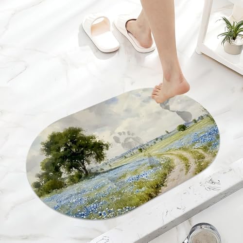 Blue and White Flowers Landscape Super Absorbent Quick-Drying Bathroom Mat Rug - Image 6