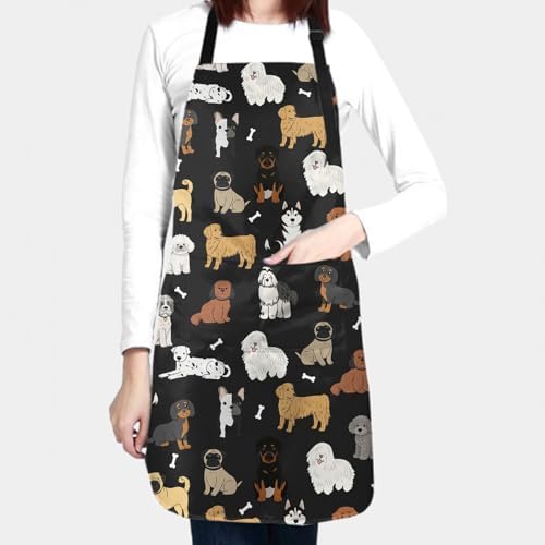 Sweetshow Cute Dog Apron with 2 Pockets and Adjustable Neck Waterproof Kitchen - Image 3