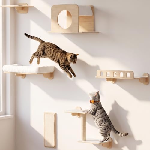 6-in-1 Cat Wall Shelves for Large Cats, Large Cat Bed, Wide Perch by KinoTail