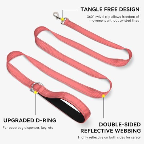 Joytale Reflective Dog Leash for Medium & Large Dogs, 4 FT x 1", Neon Pink - Image 5