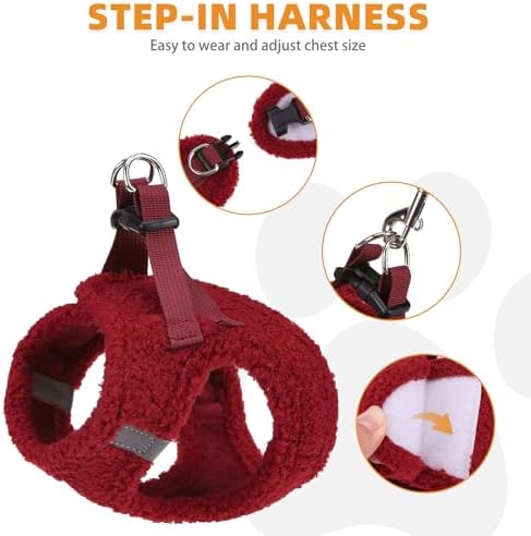 KOOLTAIL Christmas Plush Small Dog Harness and Leash Set, Warm Fleece No Pull - Image 3