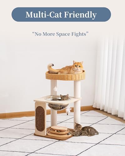 31.8" Cat Tree Tower, Acrylic Bowl, Woven Bed & Sisal Board - Image 2