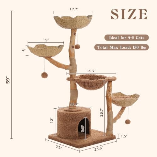MUTTROS 59" Modern Cat Tree for Large Cats, 3 Wicker Baskets & Condo - Image 5
