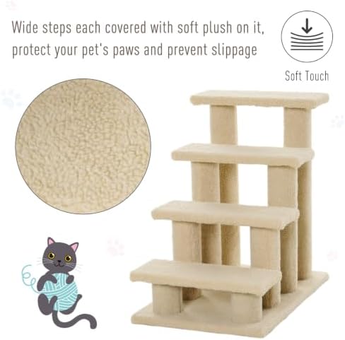 PawHut 25" 4-Step Multi-Level Carpeted Cat Scratching Post Pet Stairs - Image 3