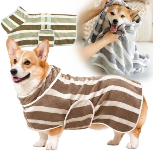 Quick-Dry Dog Bathrobe, Absorbent Striped Pet Towel Coat，Brown：M by Unknown